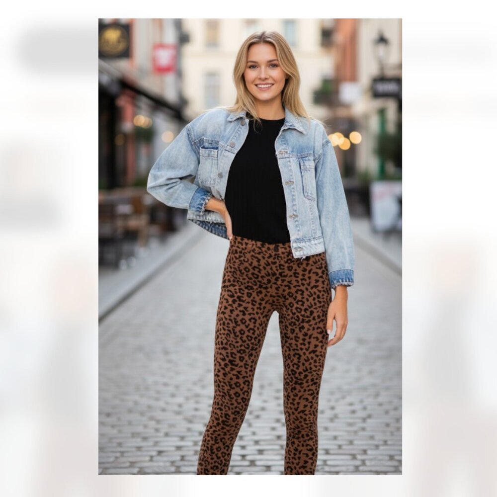 NWT BlankNYC Leopard Corduroy Mid-Rise Skinny Jeans SZ-31 Brown Black